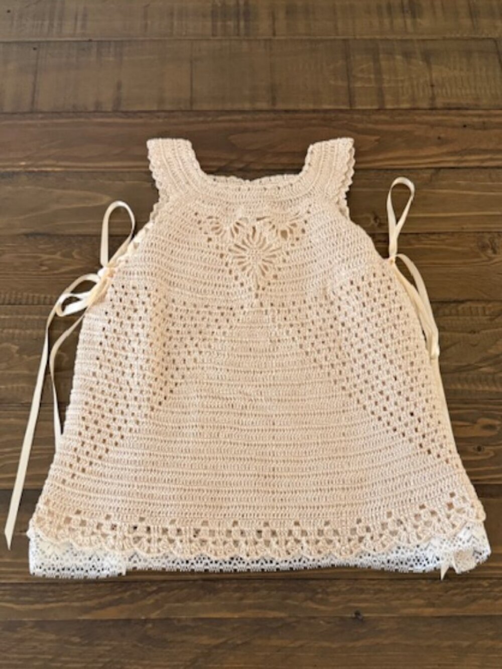 Crochet Baby Dress & Bloomers Set Ivory Lace Knit Boho Vintage Style - Picture 2 of 8